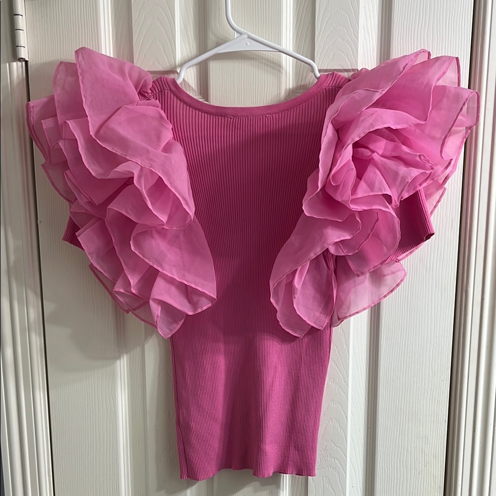 Pink Ruffled Sleeve Top - Picture 3 of 3